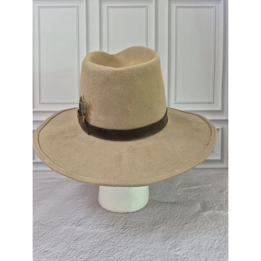 John Blair Mens 100% Wool Felt Fedora Hat Leather Band Feather Made in USA Large